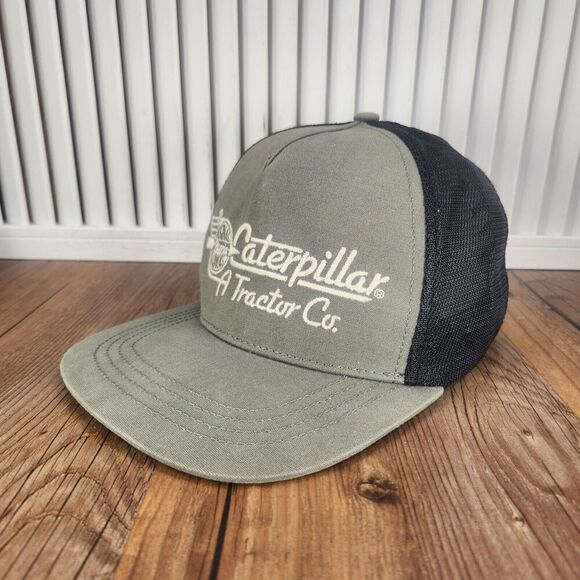 Caterpillar CAT Hat Cap Snapback Green Black Mesh Tractors Mens Farmer Farming - Picture 1 of 10